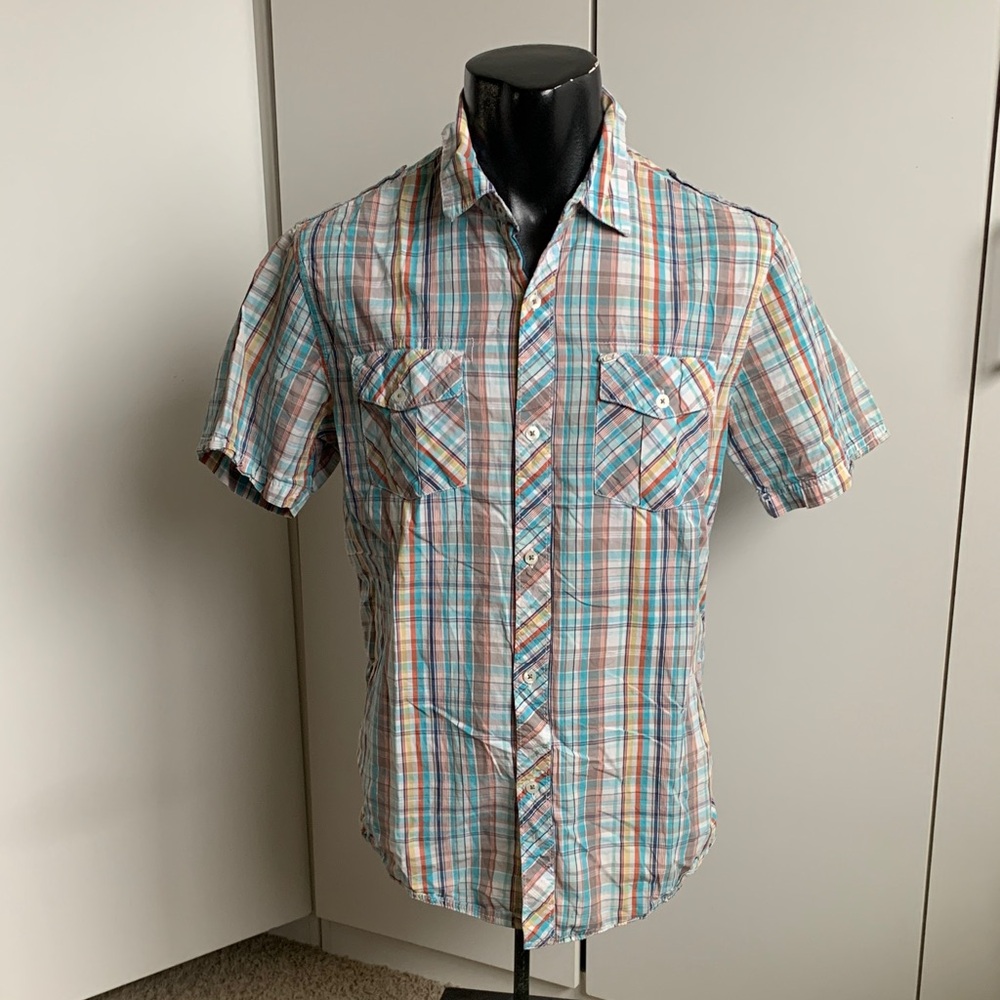 Quicksilver men’s medium Western style shirt sleeve button-up plaid multicolor